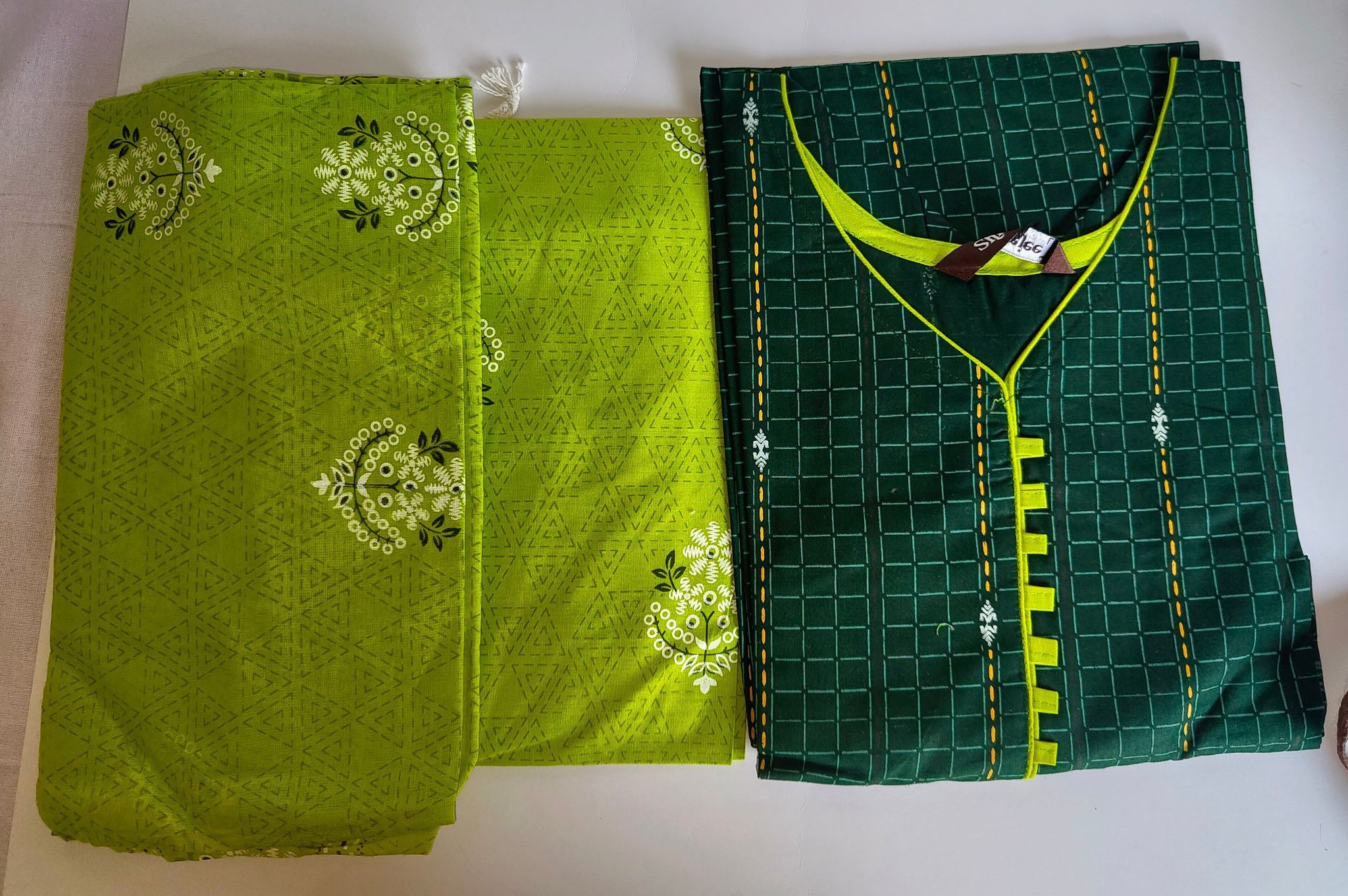 Green and Black Cotton Kurta with Gota Patti Detailing