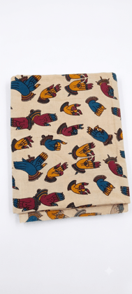 KALAMKARI MATERIAL CREAM /OFFWHITE COLOUR WITH TRIBAL PAINTING DESIGN  (1 MTR)