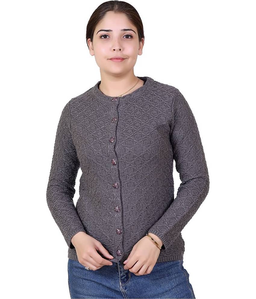 Varenyam Acrylic Grey Buttoned Cardigans - Single