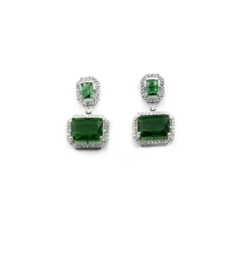 Generic Women's Brass Silver Plated Drop Earrings (Green)-PID66239