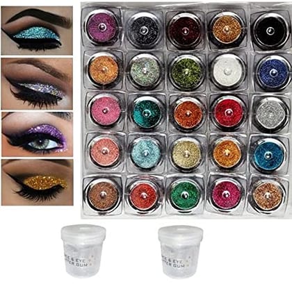 Elecsera ye shadow 25 Multi color Glitter Pack of 25 with Eye Glue/Gum 200 g (Multicolor)