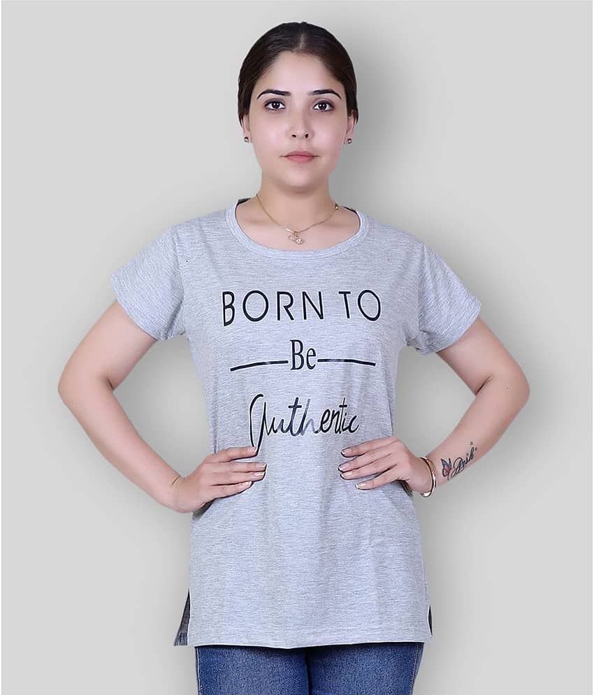 Varenyam Women Cotton Printed Regular Fit Round Neck T-Shirt ( Grey )