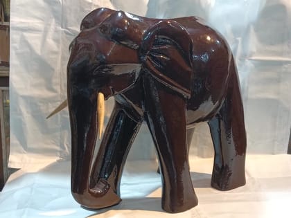 Biraj Chanda Handcrafted Wooden Elephant Statue (1 unit) | Polished Dark Wood Finish | Home Decor & Decorative Showpiece