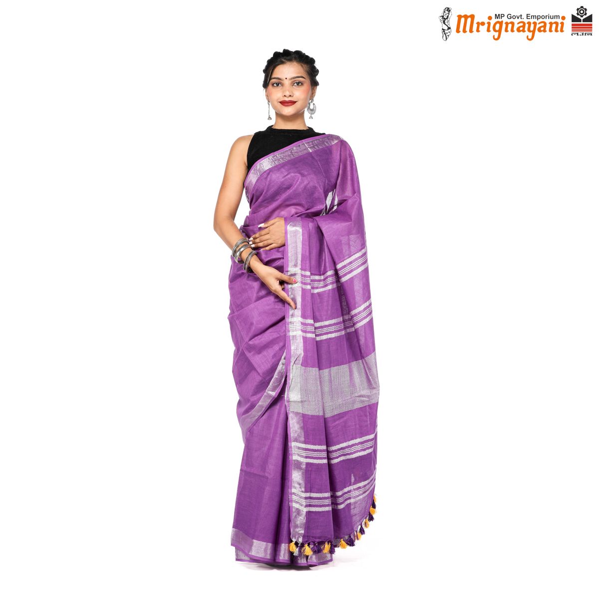 HANDLOOM COTTON LINEN SAREE WITH BLOUSE (SKU - 1SCZ01210522, SAREE-1158)