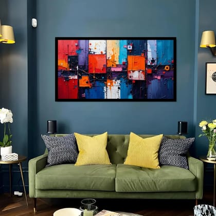 Luminary Neon Construct–Vivid Lines Museum-Quality Cotton Canvas Handprint for Urban Loft Décor | Frame Size (127 X 69 Cm) | Frame Type (Black) | 5-Year Warranty