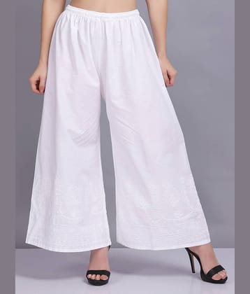 Aadrika - White Cotton Blend Flared Women's Palazzos ( Pack of 1 )