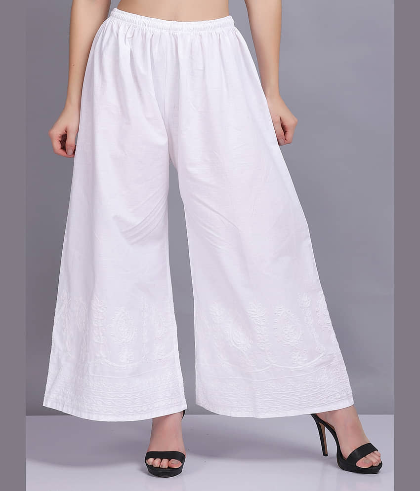 Aadrika - White Cotton Blend Flared Women's Palazzos ( Pack of 1 )