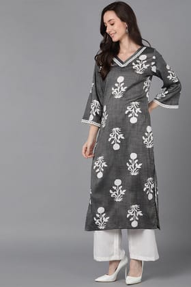 Grey Cotton Straight Kurta VCK8775
