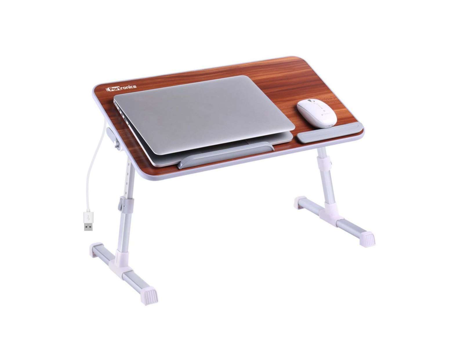 Portronics My Buddy Plus Adjustable Laptop Table with Built-in USB Cooling Fan, Foldable Legs, Adjustable Angle for Home, Office, Working, Gaming & Writing(Brown), 52cm, 30cm