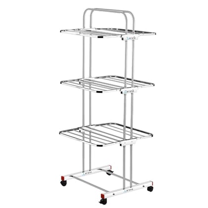 Arena Stainless Steel 3-Tier Clothes Drying Rack with Wheels_assorted colour