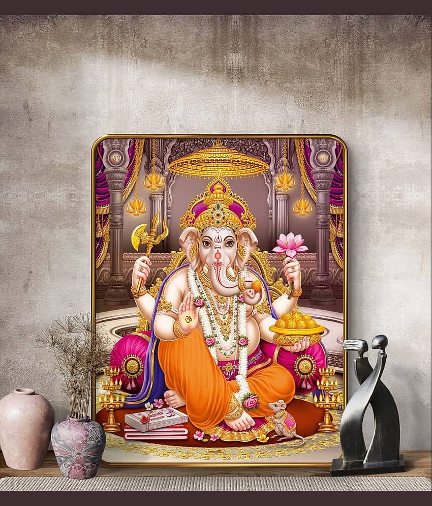 SAF Lord Ganesha Wall Painting with Golden Frame & Sparkle Lamination | Ganpati Bappa MDF Poster for Home Temple Office Décor | Vastu Blessing Art for Auspicious Vibes & Prosperity