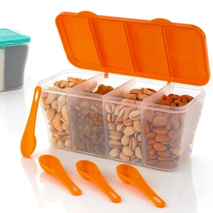 Kitchen Airtight 4-Section Storage Container - Pickle Jar with 4 Spoons