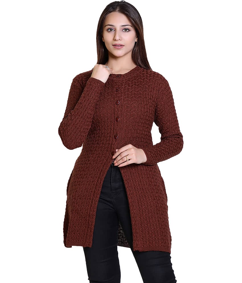 Ogarti Woollen Brown Buttoned Cardigans - Single