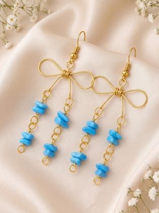 Kaantiva Women Gold-Plated Bow Accent Dangle Earrings with Turquoise Blue Chip Stones