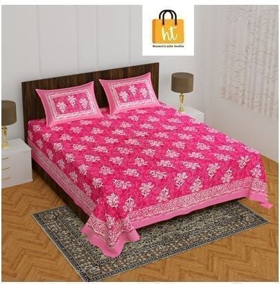 3001-Hometrade India-Standard King Size (90*108 Inches) Double Bedsheet With 2 Pillow Cover-RJ-14-Jaipur lining-3166