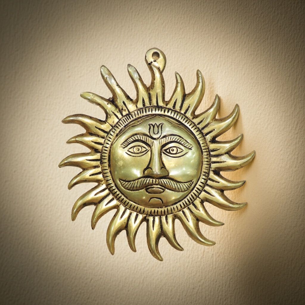 Brass Sun Wall Hanging | Surya Dev Vastu Decorative Showpiece, Height : 7.2 Inch (BSMAS1843 B)