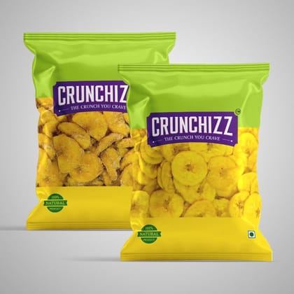 CRUNCHIZZ Authentic Kerala Style Yellow Banana Chips COMBO PACK I Raw Banana (Salty) & Jaggery Coated Banana (Sweet) I Traditional South Indian Recipe I No Artificial Additives I Perfect Munchy Bites I Pack of Two I