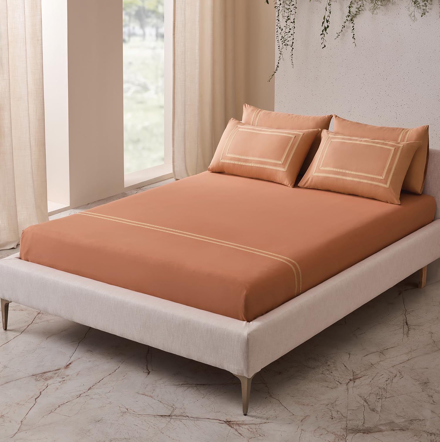 DDECOR - Astoria Collection 100% Cotton Contemporary Pattern 180TC Super King |274 CM X 274 CM| with 2 Pillow Covers - Rust
