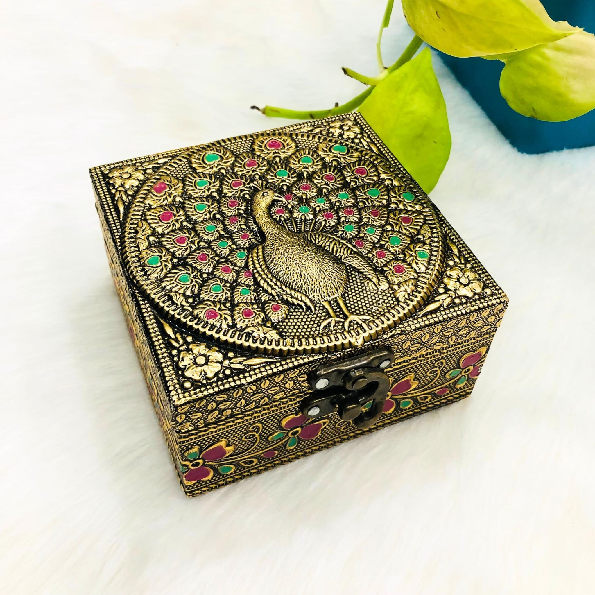 NAVRANG Peaocck 4x4 emboss Jewellry Box