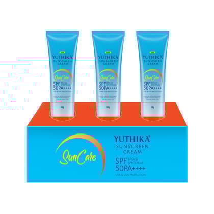 Yuthika Sunscreen SPF 50 PA++++ with UVA & UVB Protection, Dermatologically Tested Sunscreen Cream 18g Pack of 3