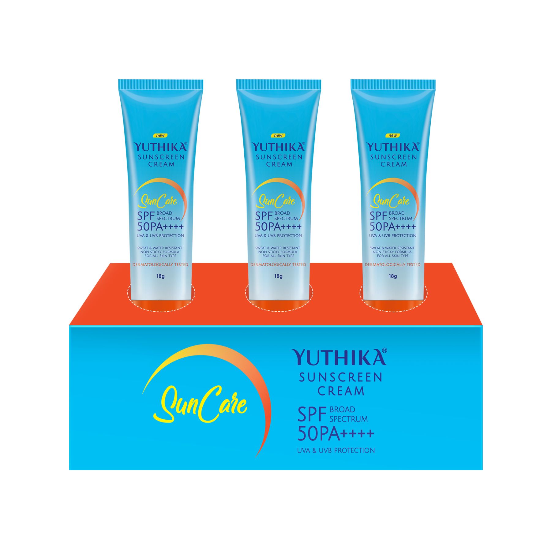 Yuthika Sunscreen SPF 50 PA++++ with UVA & UVB Protection, Dermatologically Tested Sunscreen Cream 18g Pack of 3