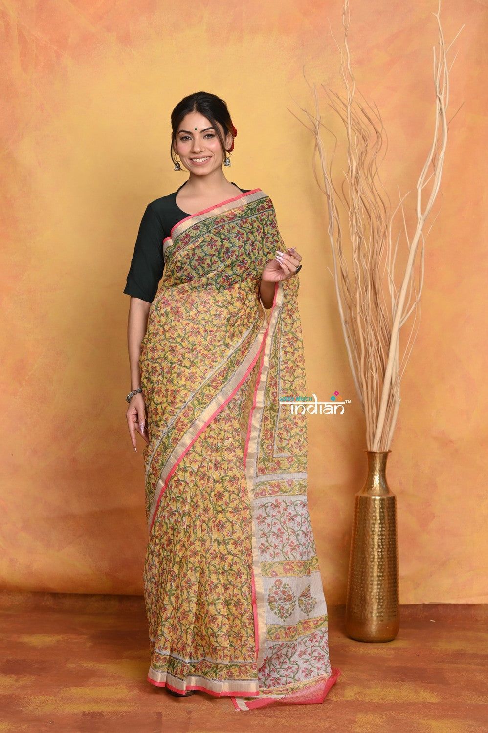 Mastaani ~ Pure Kota Cotton Handblock Printed - Yellow