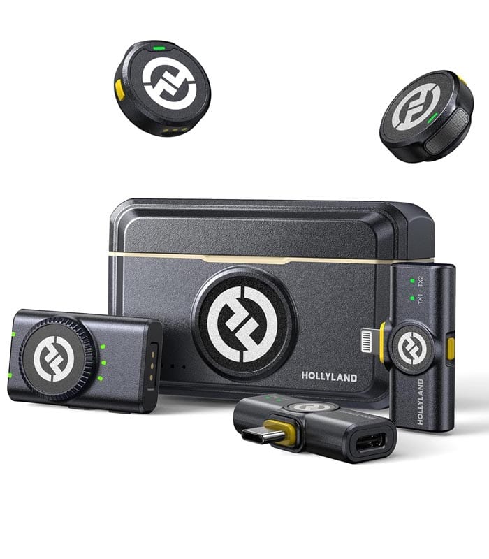 Hollyland Lark M2 Wireless Microphone for iPhone/Camera/Android/PC, 48kHz/24-bit High Fidelity Audio, 300m Range, Noise Cancelling, 40h Use, YouTube, Vlog, Streaming (2TX + 3RX + Charging Case)