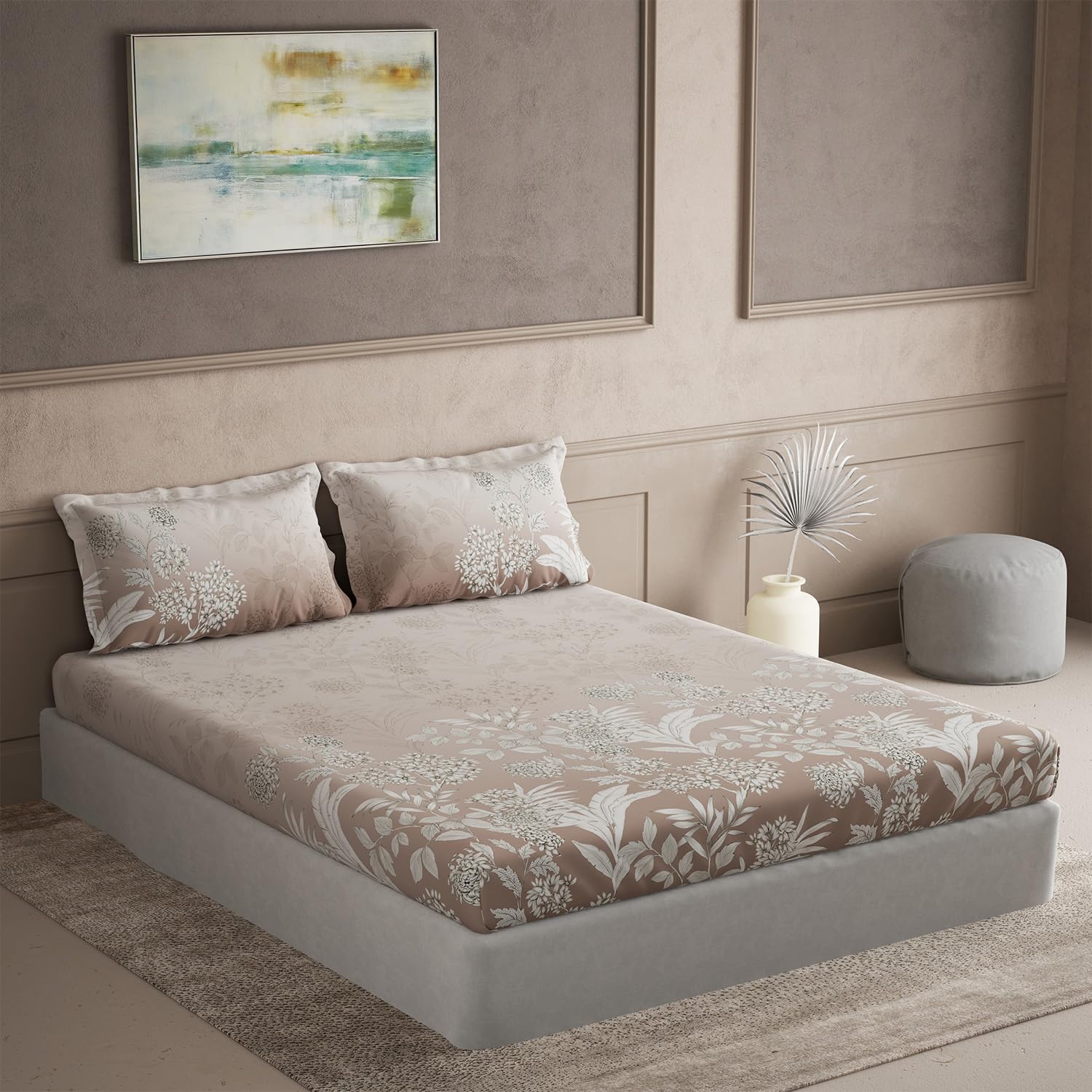 DDECOR Live beautiful Cotton Queen Bed Sheet Set with 2 Pillow Covers (254 CM X 274 CM, Brown) Digital Print Classical 145TC GSM