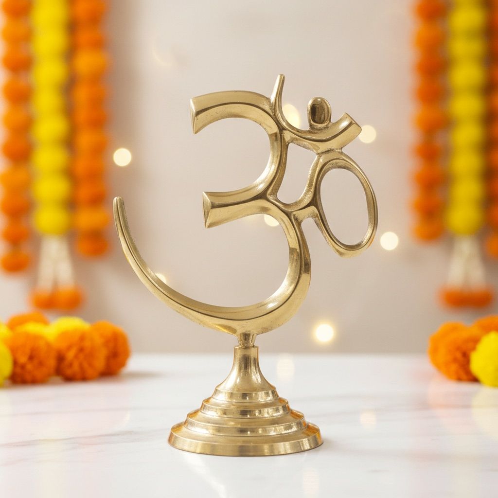 Brass Standing Om Statue | Spiritual Home Decor | Vastu Symbol, Height : 6.5 Inch (FMAS785 D)