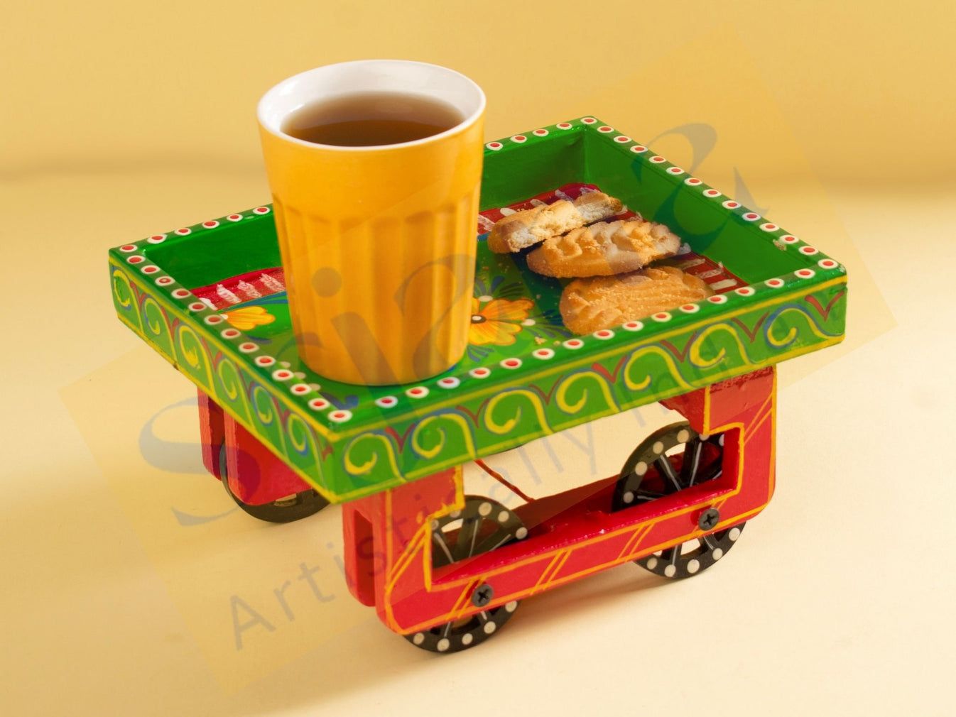 Srjana Hand Painted Wooden Thela Tray 1pc