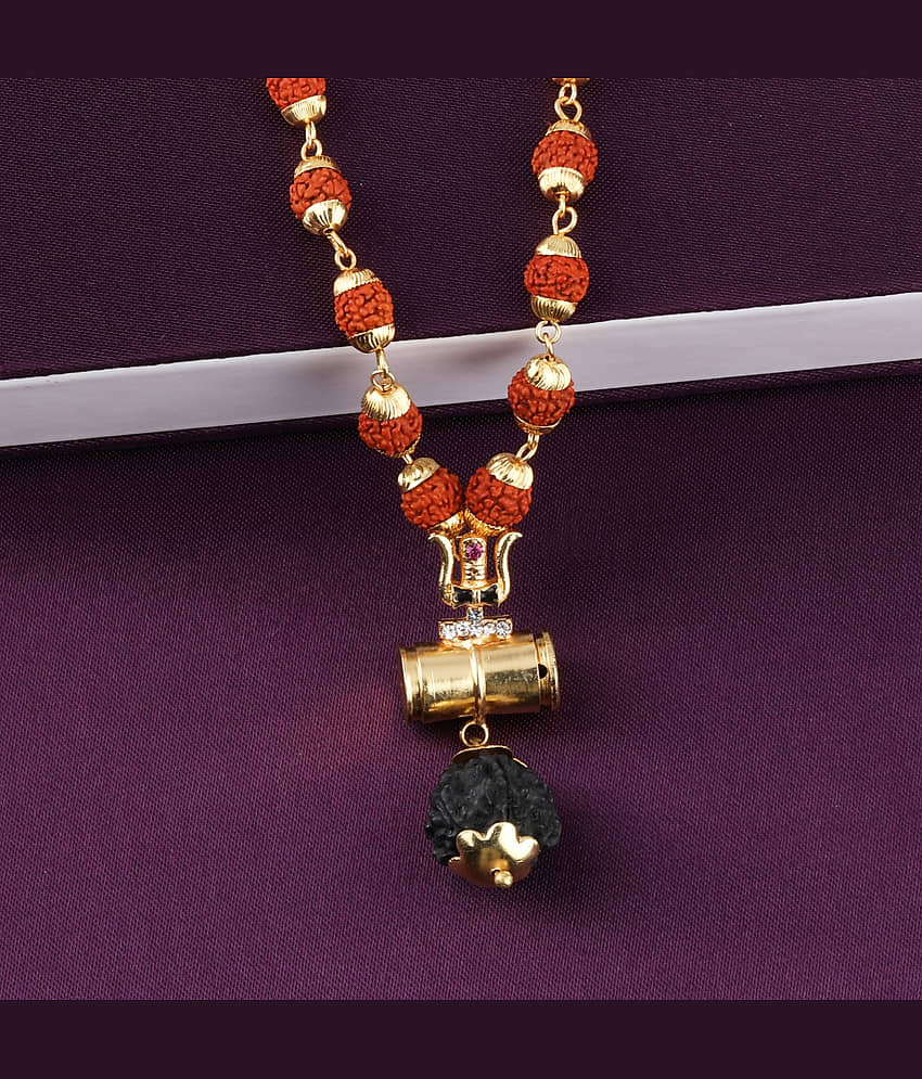 SILVER SHINE Gold Plated Load Shiva Trishul Locket with Rudraksha Mala for Men and Women