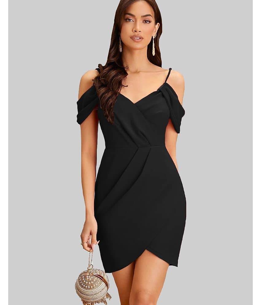 Addyvero Women Cotton Blend Solid Bodycon Dress ( Black )