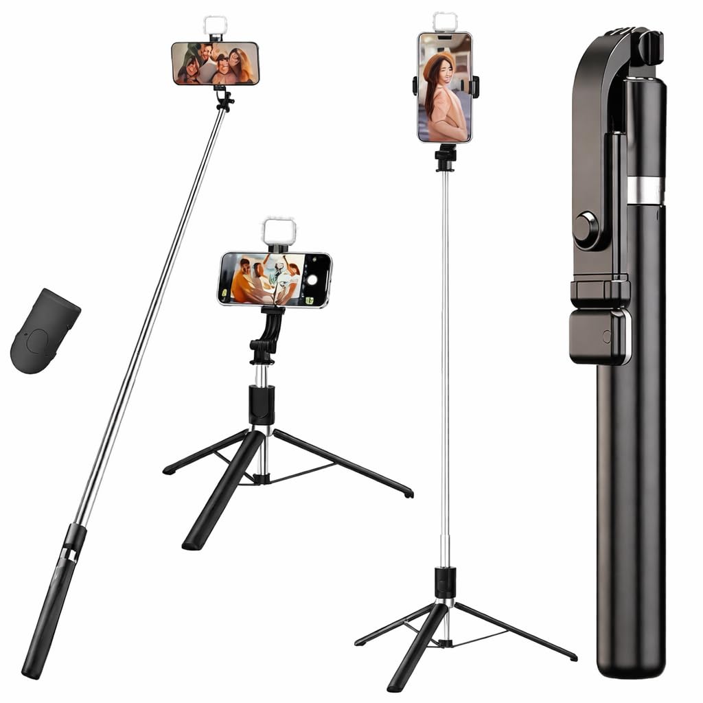 R1S-L Selfie Stick Tripod with 3-in-1 Extendable Mobile Stand, 360 Degree Rotation, Compatible with iPhone & All Smartphones
