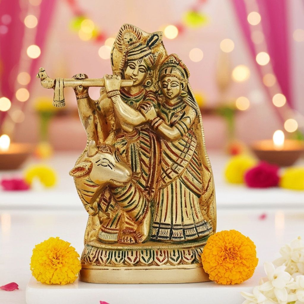 Brass Radha Krishna Statue - Decorative Religious Showpiece, Height : 6 Inch (BSMAS1275 C)