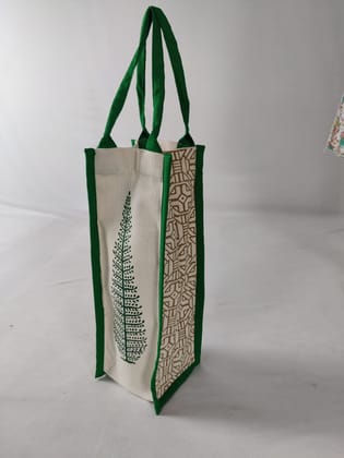 Handcrafted Block Printed Cotton Bottle Bag | Reusable | Green