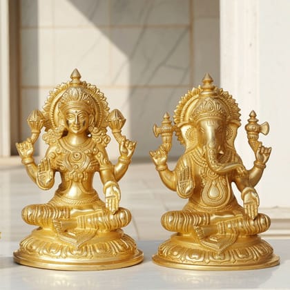 Brass Laxmi Ganesh Pair Statue | Premium Diwali Puja God Idol, Height : 7 Inch (BSMAS1025)