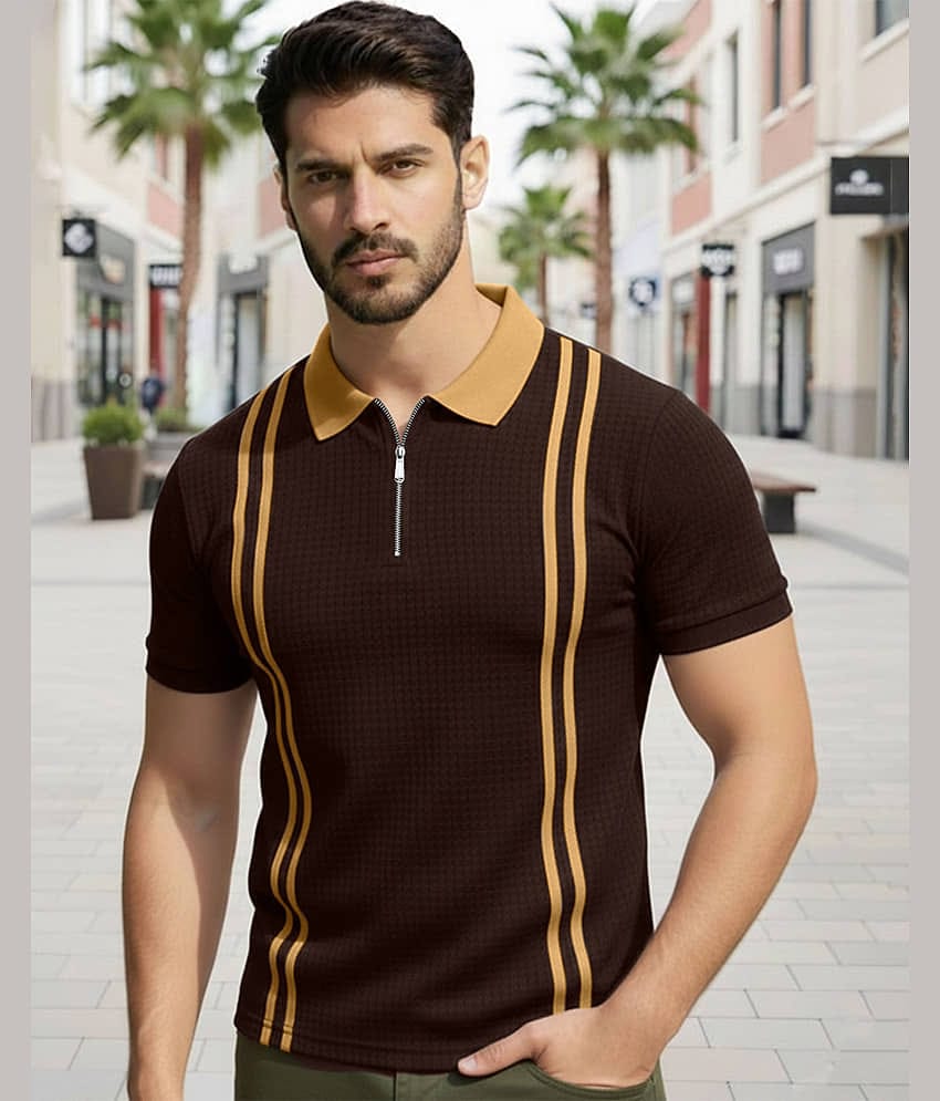 AOOSH Men Cotton Blend Regular Fit Self Design Polo T Shirt ( Purple )