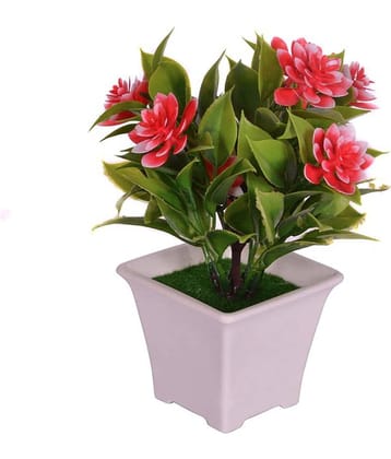 YUTIRITI Orchids Red Artificial Flowers Bunch - Pack of 1