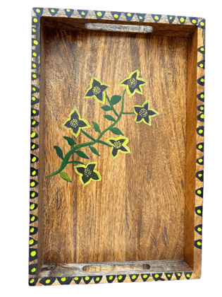  Hand-painted Wooden Tray with Floral Design, Perfect for Serving or Display