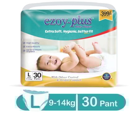 EZOYPLUS Baby Diapers Extra Soft, Hygienic and Dryfeel Comfort, Large Size (9-14 kg), 30 Pants