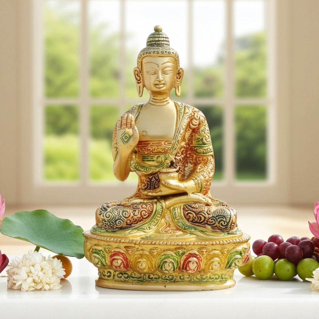 Brass Buddha Spiritual Statue - Premium Handcrafted Showpiece, Height : 7.7 Inch (BSMAS660 Y)