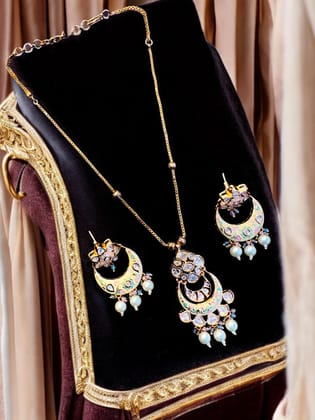Handcrafted Kundan Meenakari Pearl Set By Dia Art Jewels