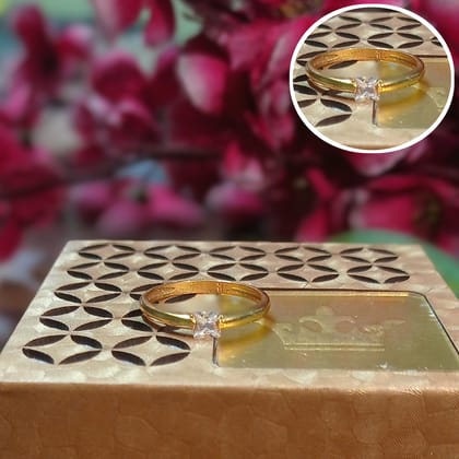 Gleaming Gold Plated Solitaire Ring for Women – Chic Square Zircon, Adjustable Fit Ring
