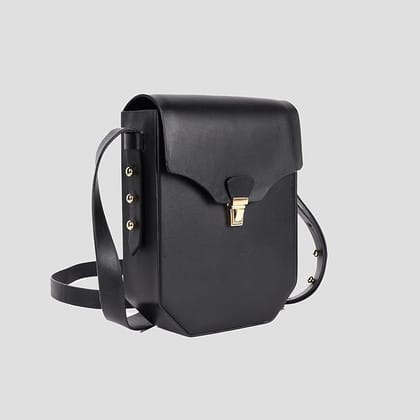 Women's Black Leather Crossbody Bag with Gold Hardware