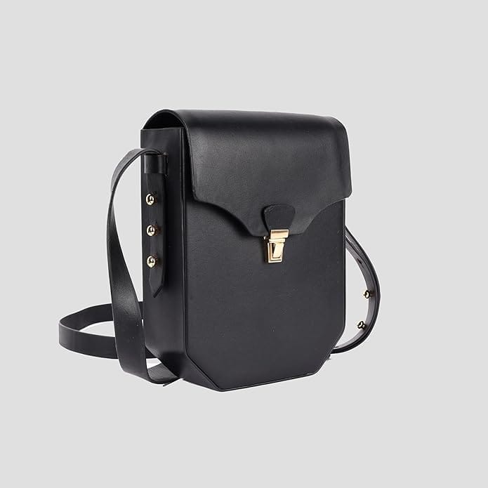 Women's Black Leather Crossbody Bag with Gold Hardware
