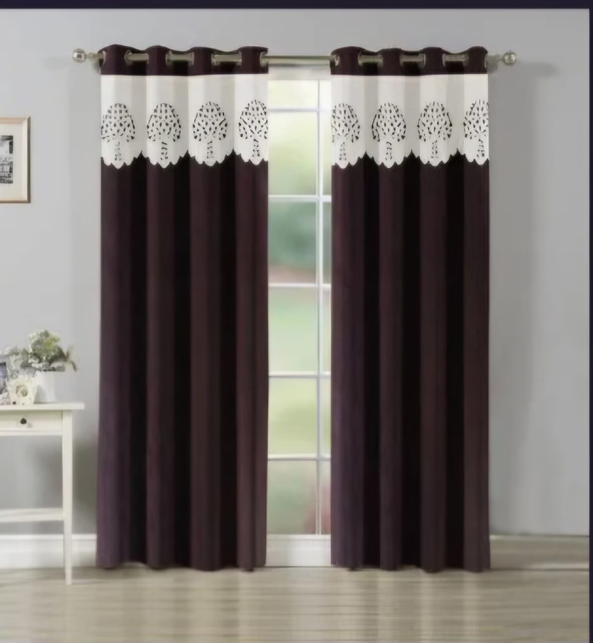 Luxury Brown Curtains for Living Room with Tree Pattern - 2 Panels