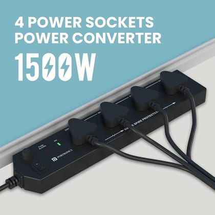  4 Socket Power Strip with 1500W Surge Protection, 4 USB Ports and 6.5 ft Extension Cord - Black