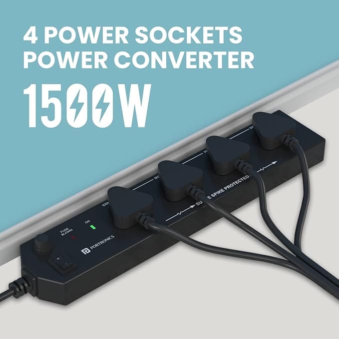  4 Socket Power Strip with 1500W Surge Protection, 4 USB Ports and 6.5 ft Extension Cord - Black