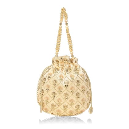 Exquisite Hand Embroidered Potli Bag with Pearl Handle for Women