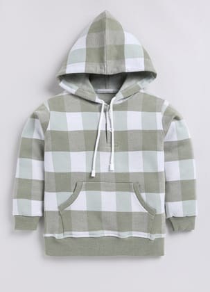  Green and White Checkered Full Sleeves Hooded Sweatshirt for Boys